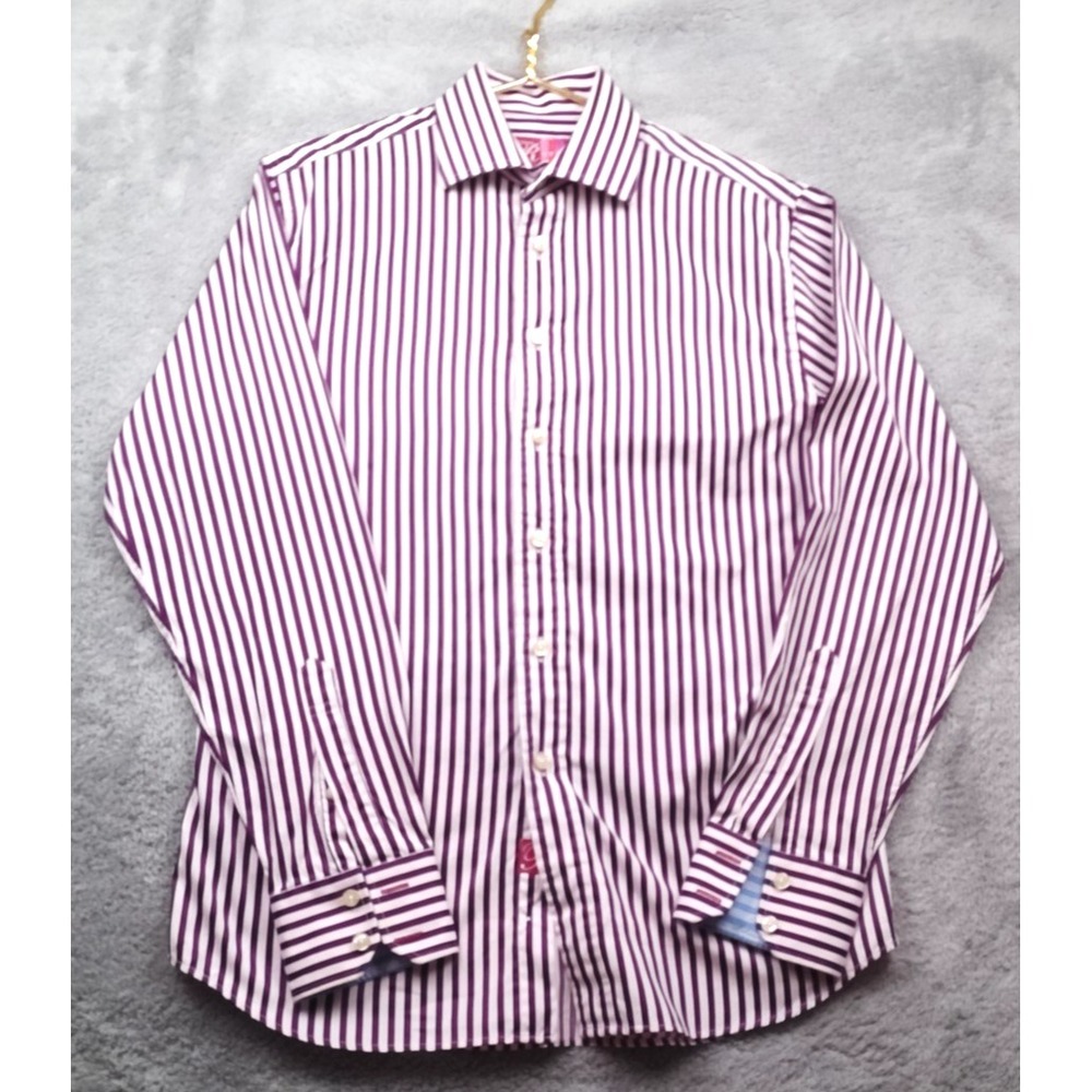 Rufus Dress Shirt‎ Mens Medium Purple Stripe Classic Fit Button Front LS
